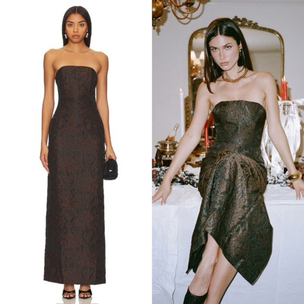 LPA Strapless Brocade Maxi Dress - Black